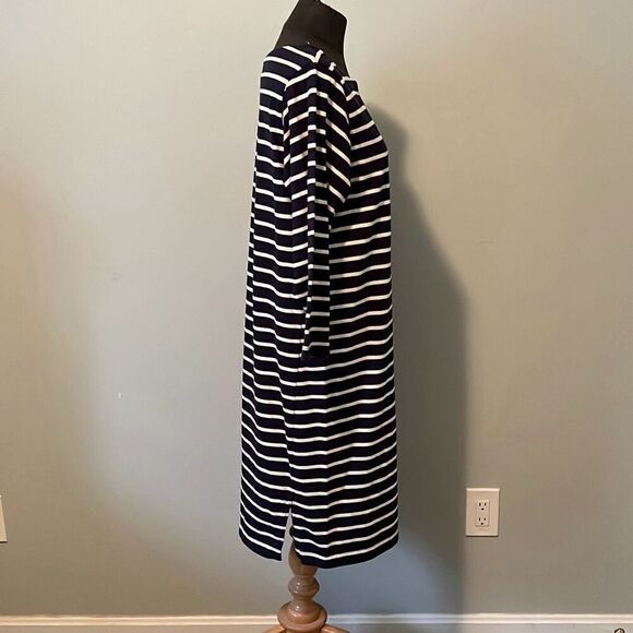 L.L.Bean Women's Navy And White Striped Long Sleeve Shift Dress - Picture 4 of 6